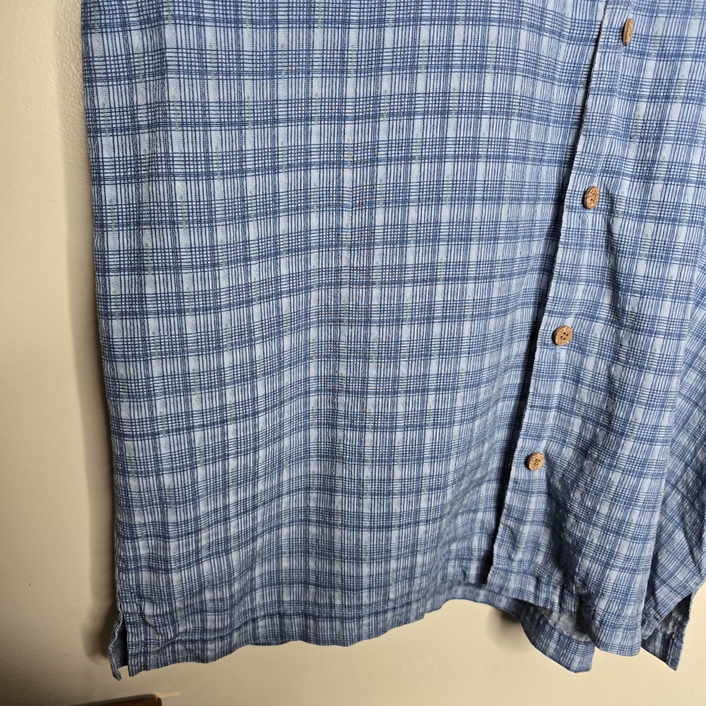 Tommy Bahama Mens Blue 100% Silk Geometric Short Sleeve Button Down Shirt XLarge - Picture 6 of 14